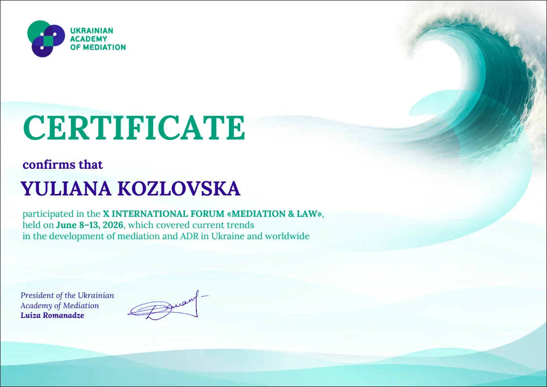 Certificate — Forum Mediation and Law